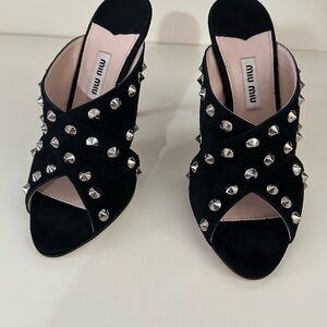 Miu Miu Black Studded Mules